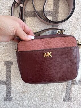 Michael Kors Two-Tone Rose Pink & Burgundy Pebbled Leather Crossbody Bag